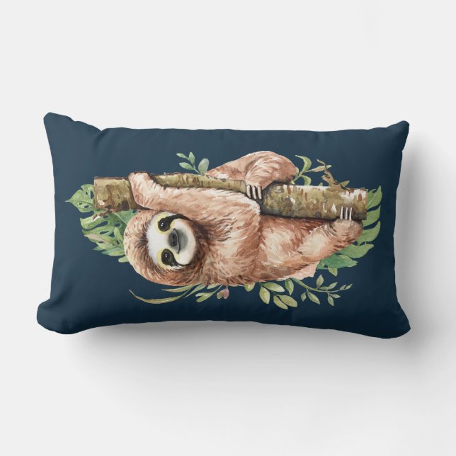 Coussin Rectangle Aquarelle mignonne Sloth & Feuilles tropicaux (Recto)