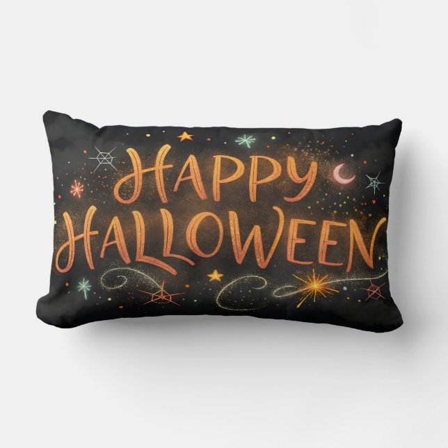Coussin Rectangle aquarelle orange heureux halloween (Recto)