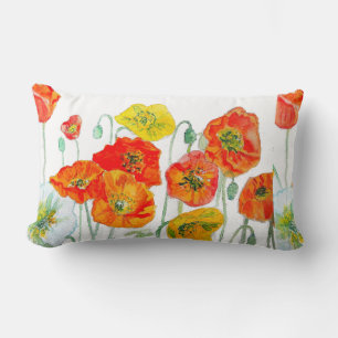 Coussin Rectangle Aquarelle orange rouge jaune cushion blanc