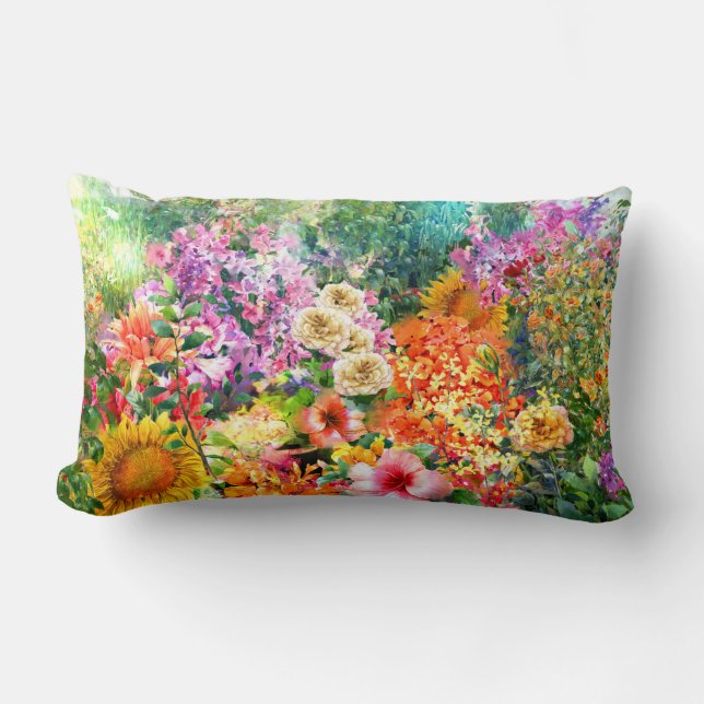 Coussin Rectangle Aquarelle Pays Jardin Fleurs botaniques (Recto)
