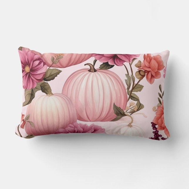 Coussin Rectangle Aquarelle rose Citrouille motif floral (Recto)