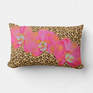 Coussin Rectangle Aquarelle rose orchidées florales léopard cheetah 