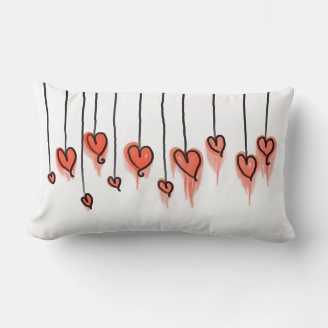 Coussin Rectangle Aquarelle rouge Coeurs mignons Saint Valentin (Recto)