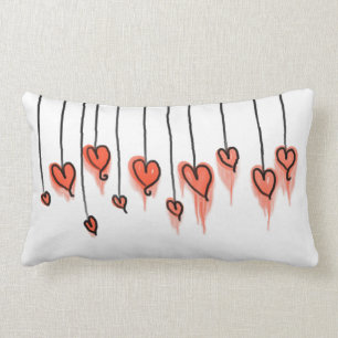 Coussin Rectangle Aquarelle rouge Coeurs mignons Saint Valentin