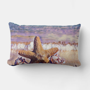 Coussin Rectangle Aquarelle violette Coquillages d'étoiles de mer Pe