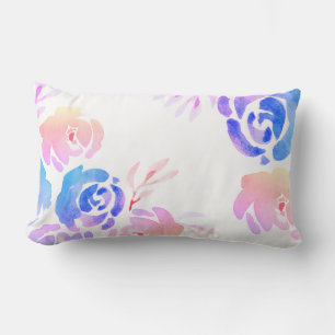 Coussin Rectangle Aquarelle violette et rose Fleurs et feuillage