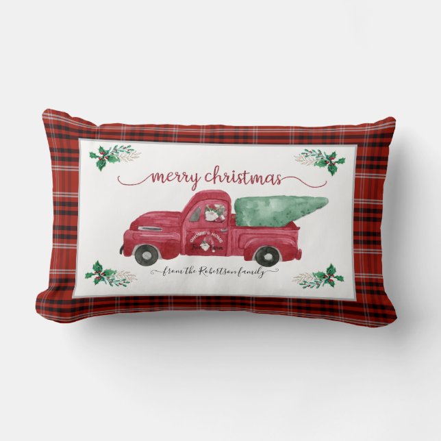 Coussin Rectangle Arbre de Noël Arbre ferme Camion rouge Plaid (Recto)