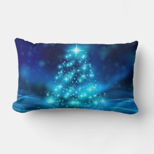 Coussin Rectangle Arbre de Noël bleu électrique moderne avec lumière