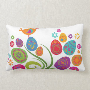 Coussin Rectangle Arbre de Pâques avec les oeufs et les fleurs