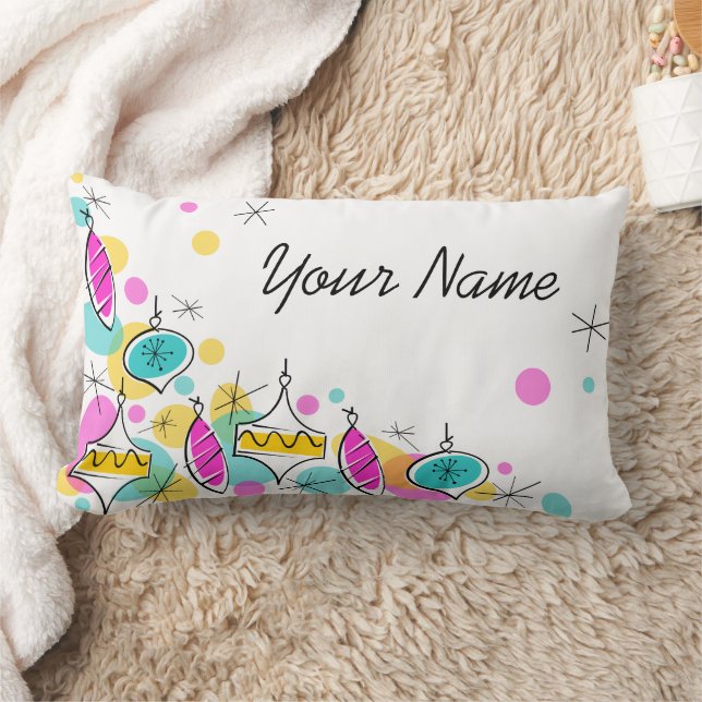 Coussin Rectangle Arbre rétro Baubles Corner Nom lombaire (Couverture)
