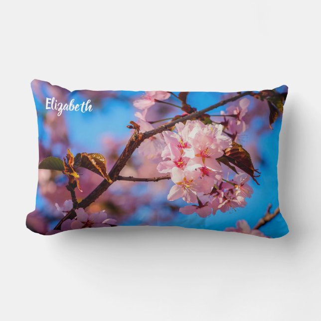 Coussin Rectangle Arbre Sakura En Fleur Rose (Recto)
