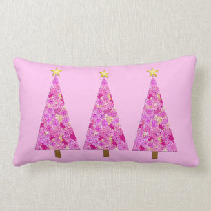Coussin Rectangle Arbres de Noël modernes à fleurs roses Magenta