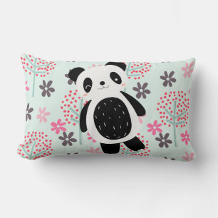 Coussin Rectangle Arbres, fleurs et ours de panda