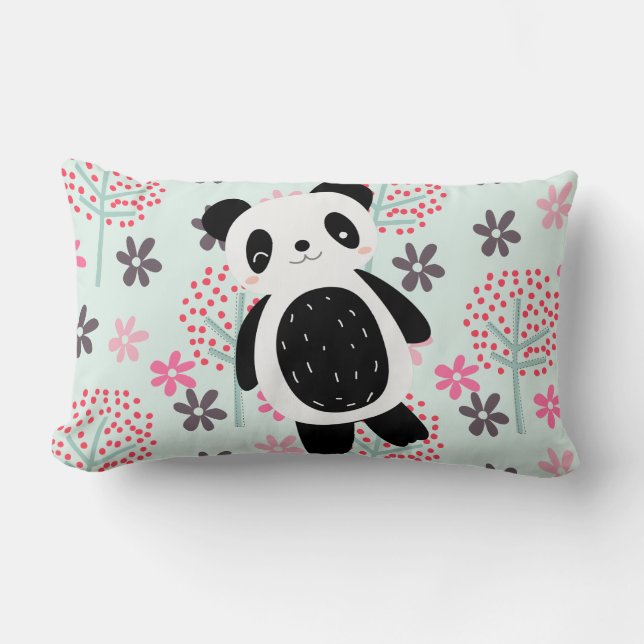 Coussin Rectangle Arbres, fleurs et ours de panda (Recto)