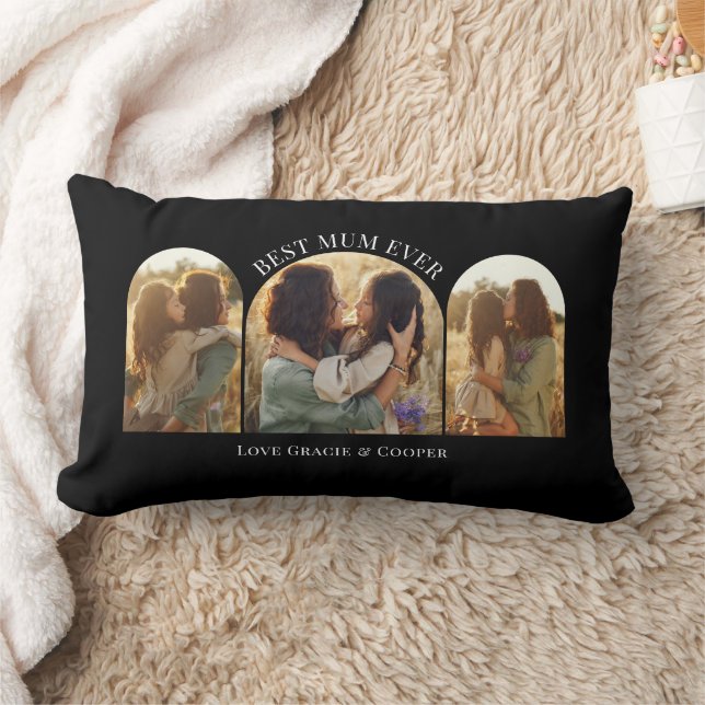 Coussin Rectangle Arche noire élégante multi photo meilleure maman (Couverture)