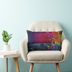 Coussin Rectangle Arcs-en-ciel sur papillons