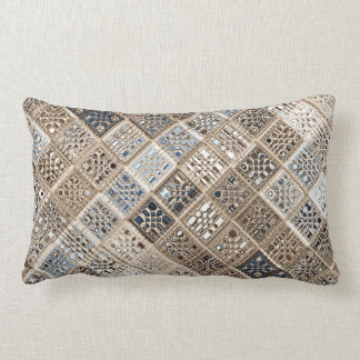 Coussin Rectangle Ardoise Bleu Brown Sari mosaïque Motif Art