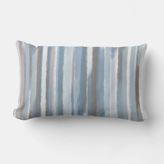 Coussin Rectangle Ardoise Bleu Taupe Abstrait Rayures Lancer Oreille (Recto)