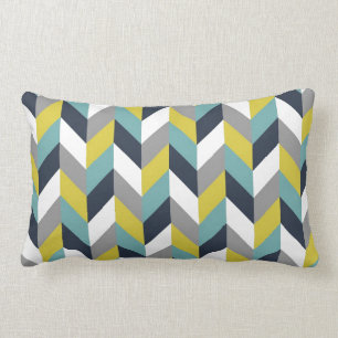Coussin Rectangle Arête de hareng vert-bleu grise jaune Chevron de