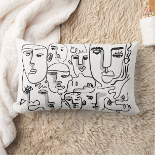 Coussin Rectangle Art Abstrait, Dessin Visages Abstraits