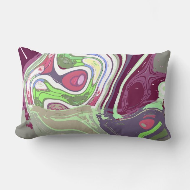 Coussin Rectangle Art Abstrait Pink Vert Violet Cellule (Recto)