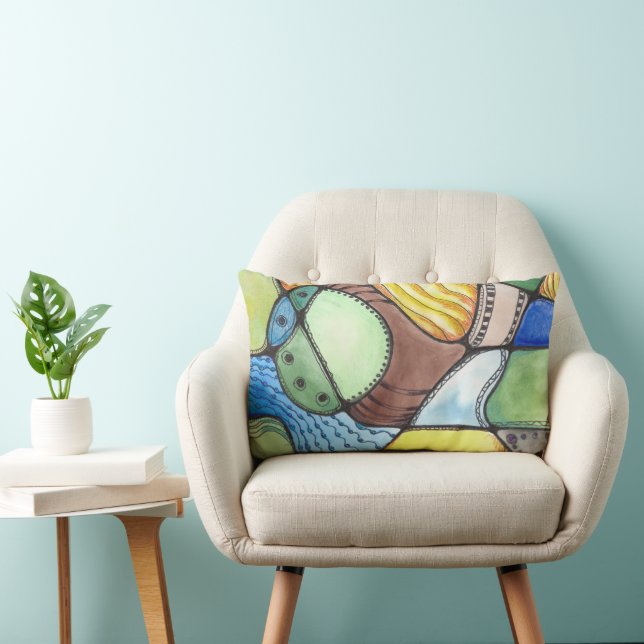 Coussin Rectangle Art coloré neurographique (Chaise)