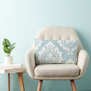 Coussin Rectangle Art damassé décoratif I Blanc sur bleu œuf de cana