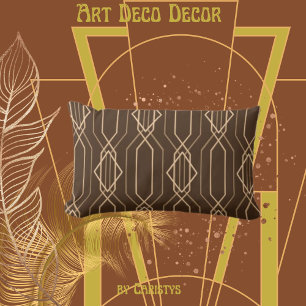 Coussin Rectangle Art Déco Brown & Or
