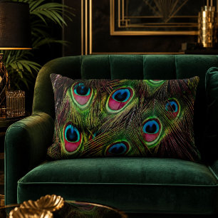 Coussin Rectangle art déco vert sarcelle turquoise plume de paon