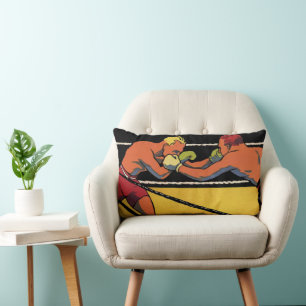 Coussin Rectangle Art Déco vintage de boxe sportive, boxeurs se frap
