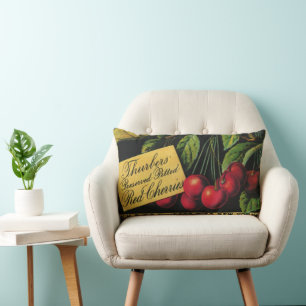 Coussin Rectangle Art d'étiquette de caisse de fruits vintage, ceris