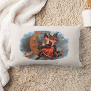 Coussin Rectangle Art d'étiquette de cigare vintage, fée victorienne