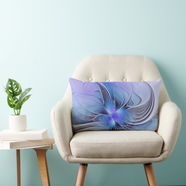 Coussin Rectangle Art fractal moderne abstrait bleu lavande (Chaise)