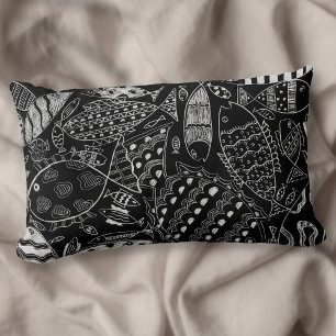 Coussin Rectangle Art Moderne Motif de poisson noir et blanc