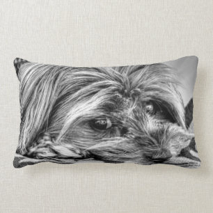 Coussin Rectangle Art noir et blanc mignon de Yorkshire Terrier