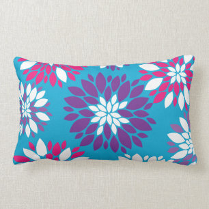 Coussin Rectangle Art rose pourpre de fleur blanche sur le bleu