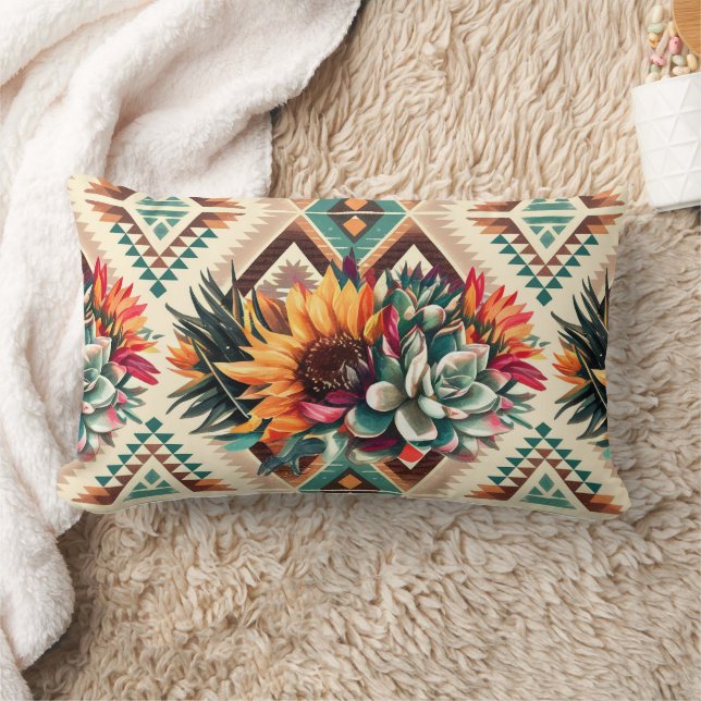 Coussin Rectangle artistic flower pattern pillow (Couverture)