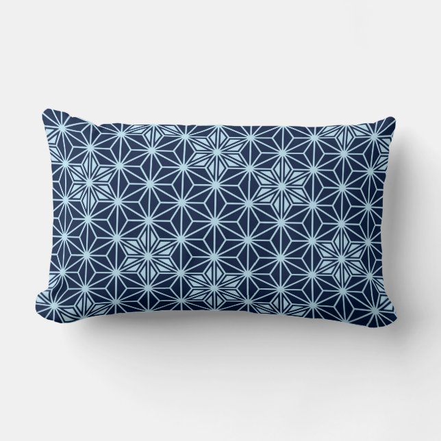 Coussin Rectangle Asanoha japonais ou Motif étoile, bleu indigo (Recto)