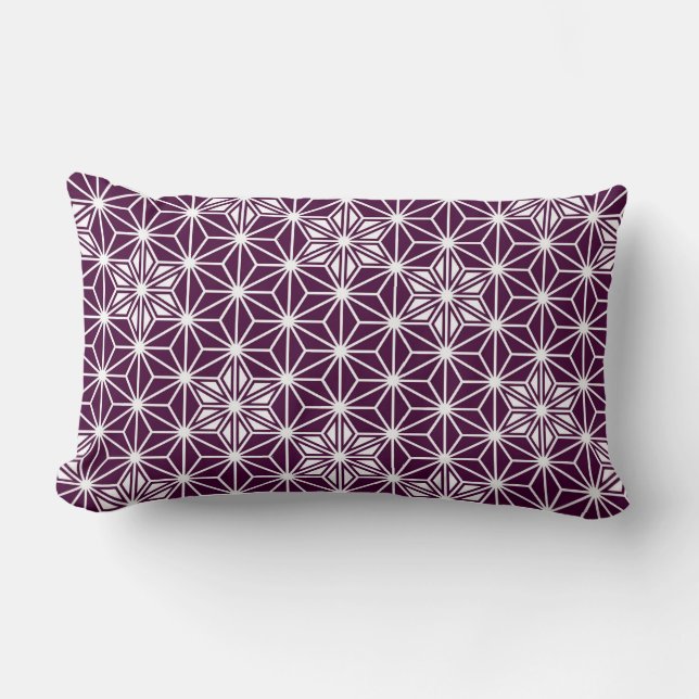 Coussin Rectangle Asanoha japonais ou Motif étoile, violet d'aubergi (Recto)