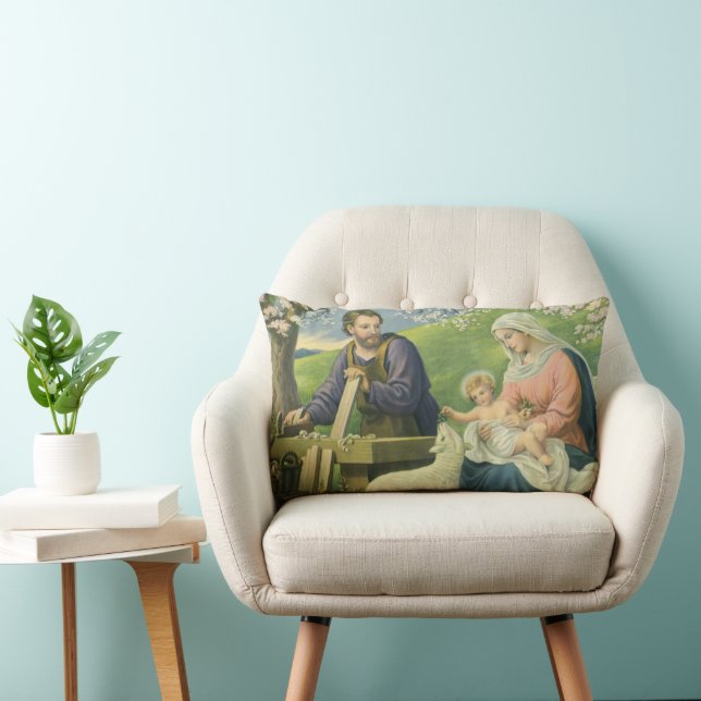Coussin Rectangle Atelier de Joseph avec Marie et Bébé Jésus (Chaise)