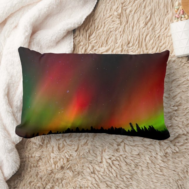 Coussin Rectangle Aurore boréale et arbres (Couverture)