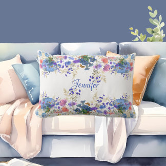 Coussin Rectangle Automne Citrouille Pastel Bleu Botanique Flora Mon