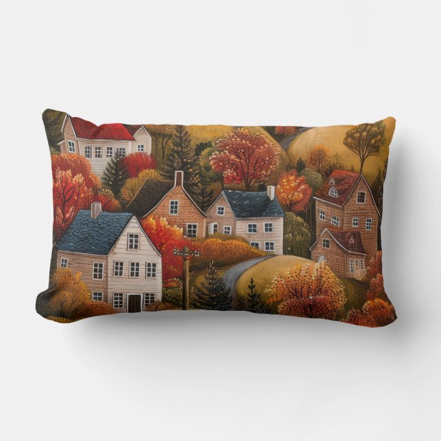 Coussin Rectangle Automne Folk Art Huile Peinture Cuisine (Recto)