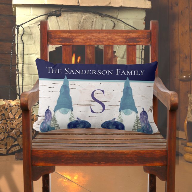 Coussin Rectangle Automne Rustique Automne Gnome Marine Dusty Blue c (Créateur téléchargé)