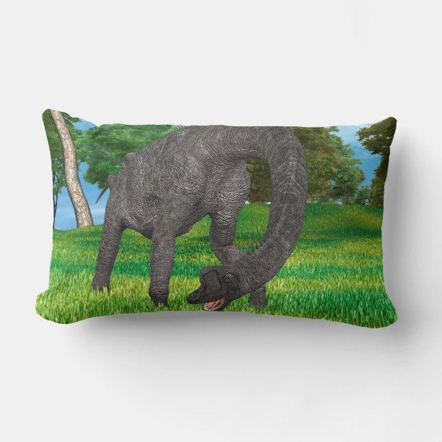Coussin Rectangle Aventure de dinosaure à long cou dans la jungle (Recto)