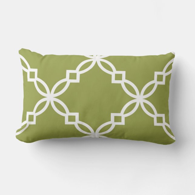 Coussin Rectangle Avocado Vert Blanc Grand Motif Quatrefoil fantaisi (Recto)