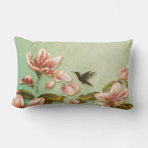 Coussin Rectangle Azalées roses Vintage sur la fosse verte
