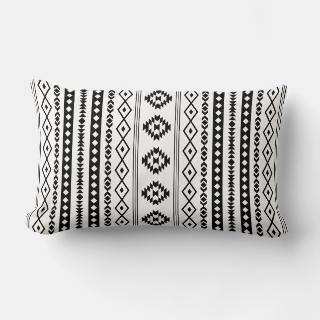 Coussin Rectangle Aztèque noir sur blanc Motifs mélangés (V) Motif (Recto)