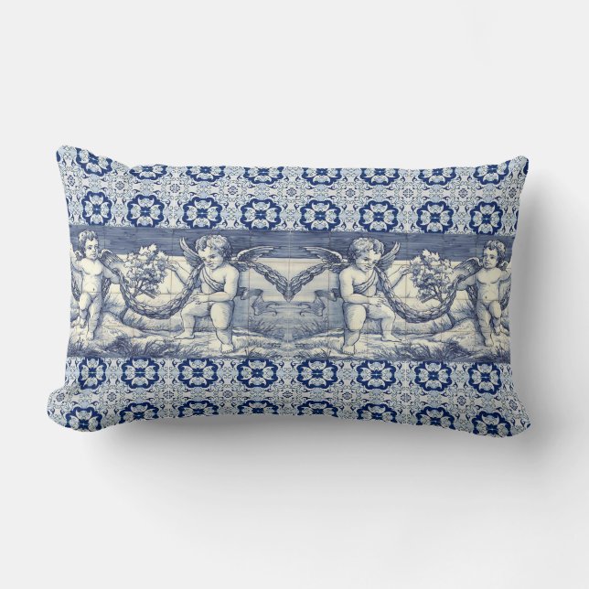 coussin rectangle azulejos et chérubins (Recto)