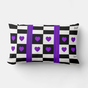 Coussin Rectangle B&W Purple Hearts Beating